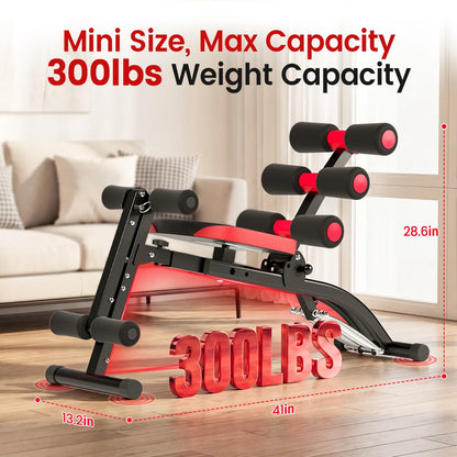 6 in1 4-Level Adjustable Ab Workout Bench, Foldable Core Trainer for Home Gym, 300LB Capacity Full Body Exercise Machine, Compact Multifunctional Abdominal Workout Equipment for Abs, Legs, Glutes