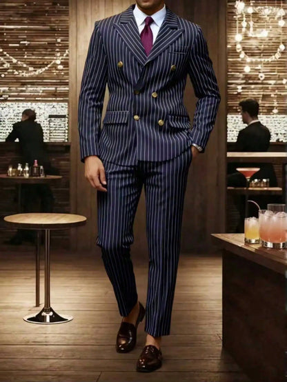 High-quality European and American Men's Clothing, Formal Suits with Stripes, Trousers for Business, Formal Dinners, Weddings