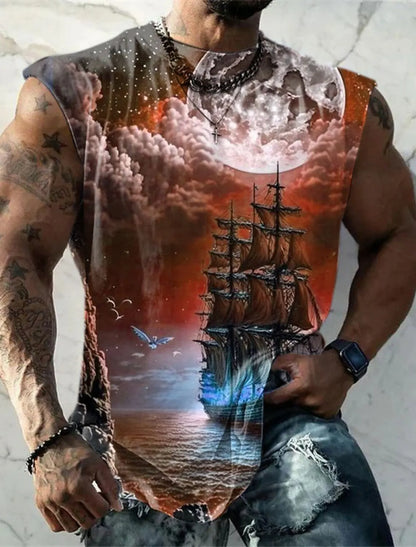 Men's Fitness Clothing 3D Phoenix Printed Sleeveless Shirt Running Sports Undershirt Mens Quick-Drying Bodybuilding Bottom Shirt