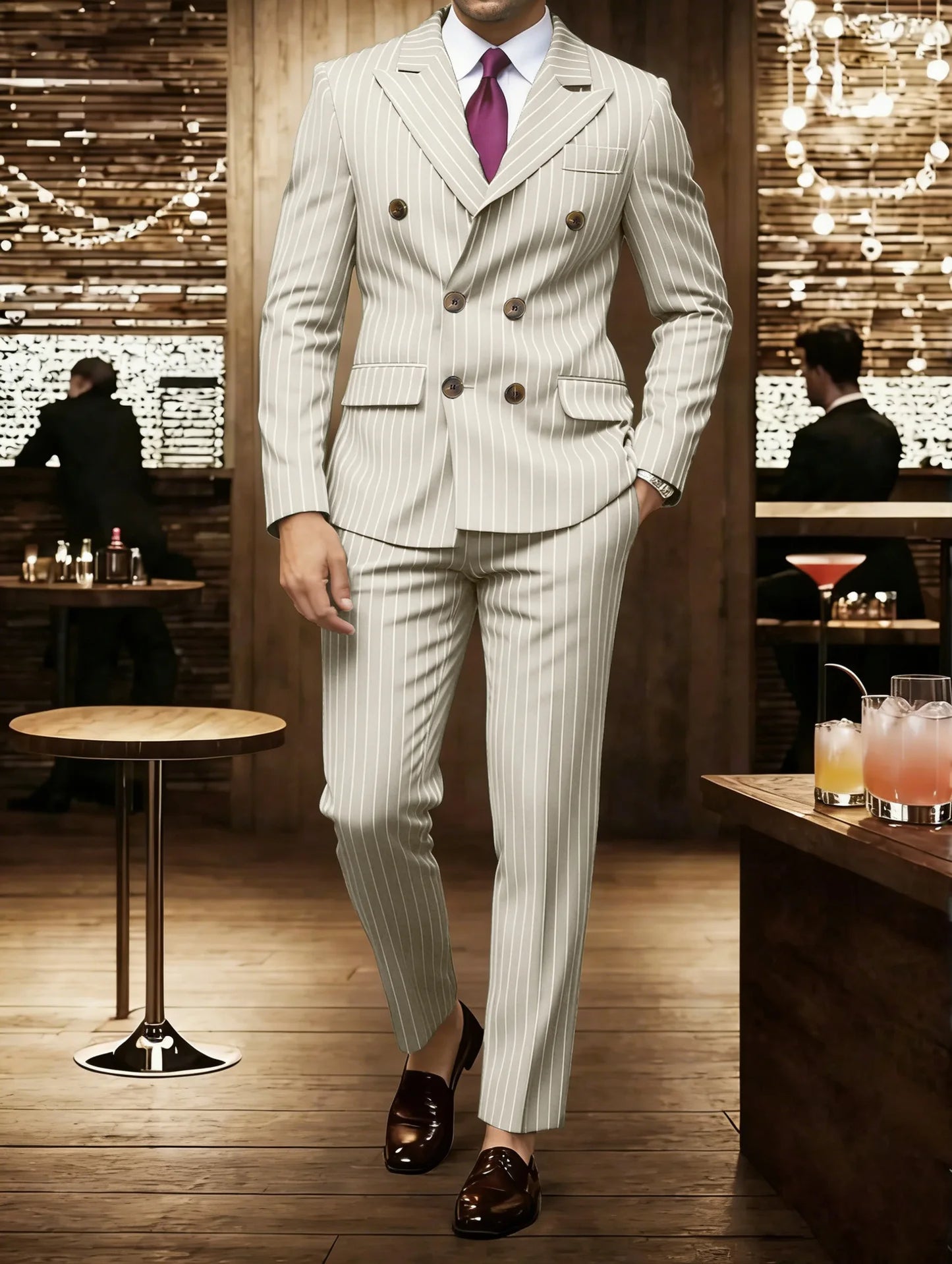High-quality European and American Men's Clothing, Formal Suits with Stripes, Trousers for Business, Formal Dinners, Weddings