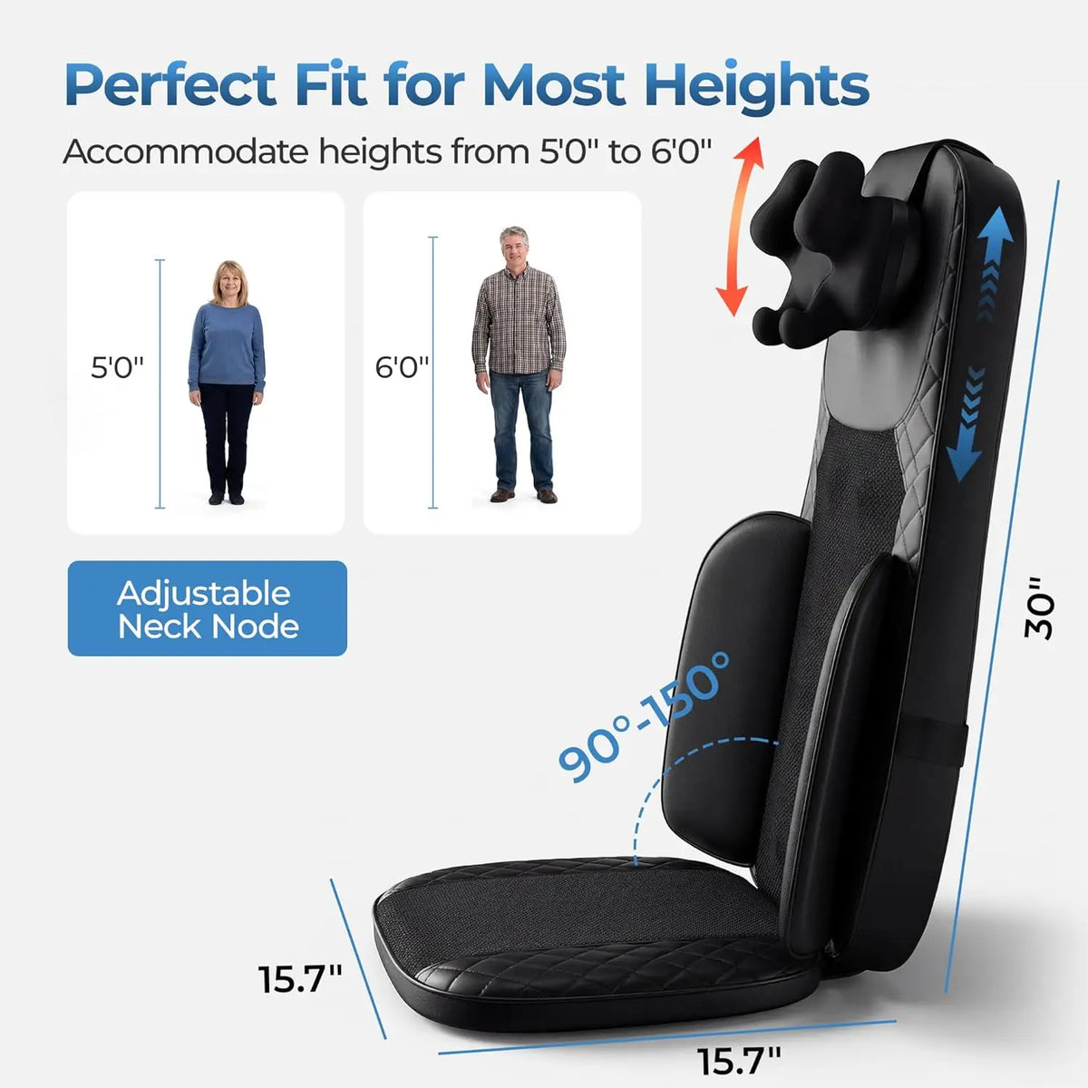 Portable Full Body Massage Chair Pad Shiatsu Kneading Seat with Heat And Compression for Neck Back Shoulder UL Adapter Included Shiatsu Neck Back Massager with Heat, Adjustable Massage Chair Pad Back Support Massage Seat Cush