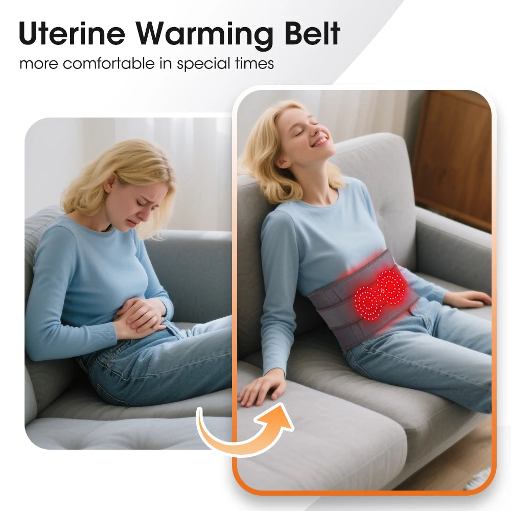 Heating Vibration Massager Belt, Dual Red Light Hot Compress Waist Support Brace Waist Back Massage Lumbar Support Belt