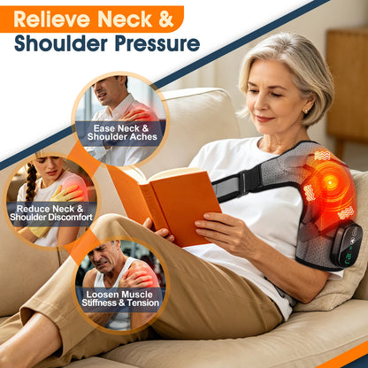 Heated Massage Shoulder Wrap Cape Touch Screen 6-Level Heat 45-70°C 3 Vibration Modes 5000mAh Muscle Fatigue Relief Unisex