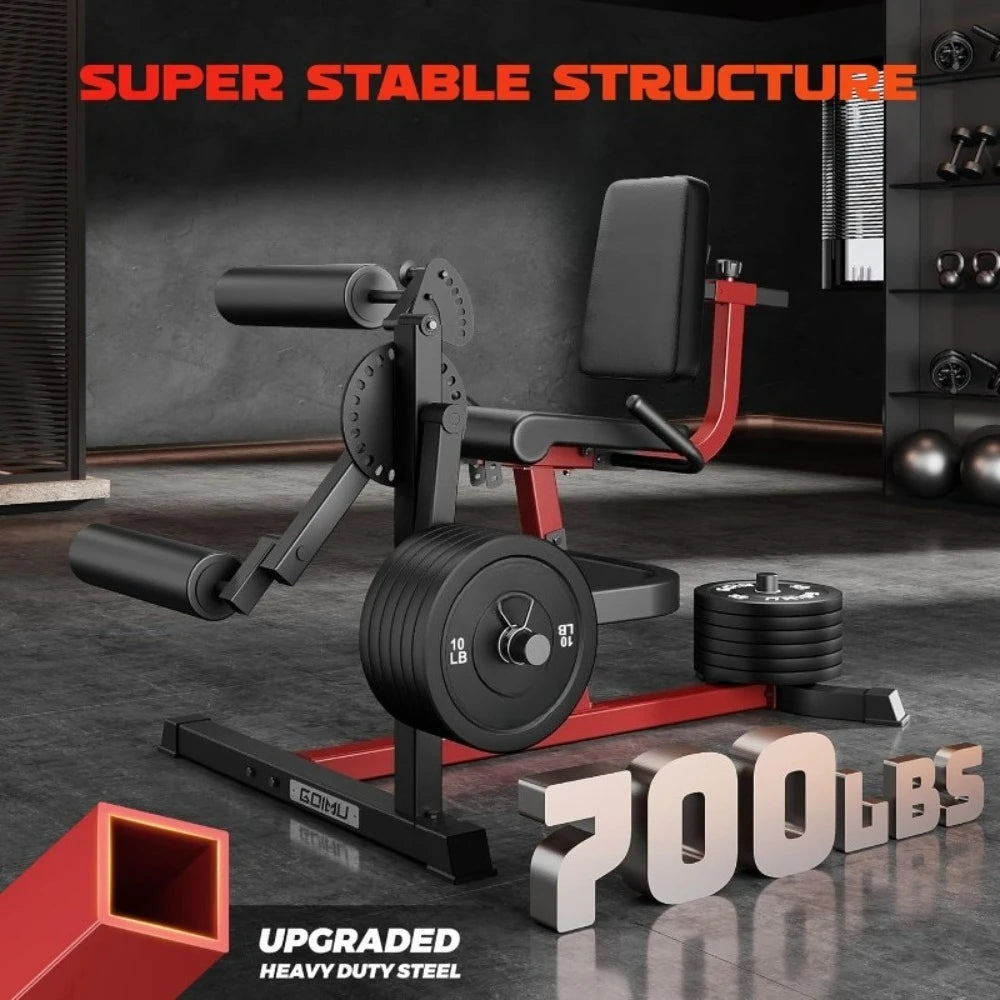 Adjustable Plate Loaded Leg Extension and Curl Machine 4 in 1 Home Gym for Lower Body Workout with Exercise Bench