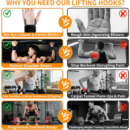 1 Pair Lifting Hooks & Padded Wrist Straps, Deadlift Grips for Weight Lifting, Pull-ups, Shrugs and Powerlifting