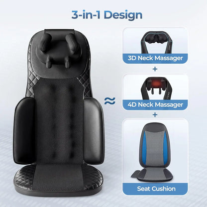 Portable Full Body Massage Chair Pad Shiatsu Kneading Seat with Heat And Compression for Neck Back Shoulder UL Adapter Included Shiatsu Neck Back Massager with Heat, Adjustable Massage Chair Pad Back Support Massage Seat Cush