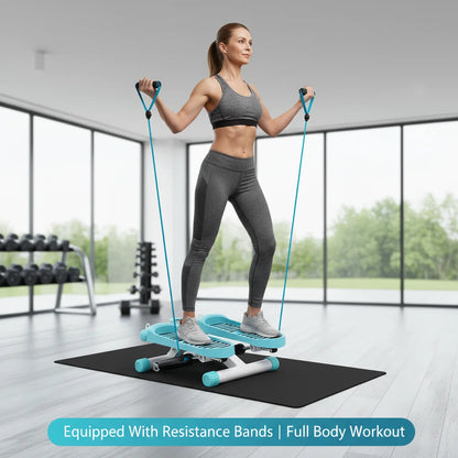 Portable Fitness Stepper with Adjustable Resistance, Hydraulic Drive Mini Stepper for Home Office Workout, LED Display Monitor Steps Time Calories, 330 lbs Capacity, Blue