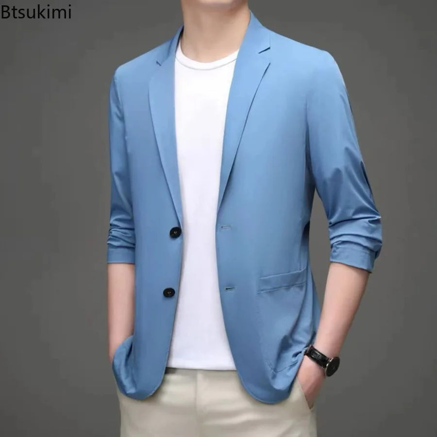 Men's Ice Silk Western-style Clothes Casual Suit Jackets Breathable Sun Protection Coats Lightweight Spring Summer Men Clothing