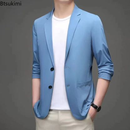 Men's Ice Silk Western-style Clothes Casual Suit Jackets Breathable Sun Protection Coats Lightweight Spring Summer Men Clothing