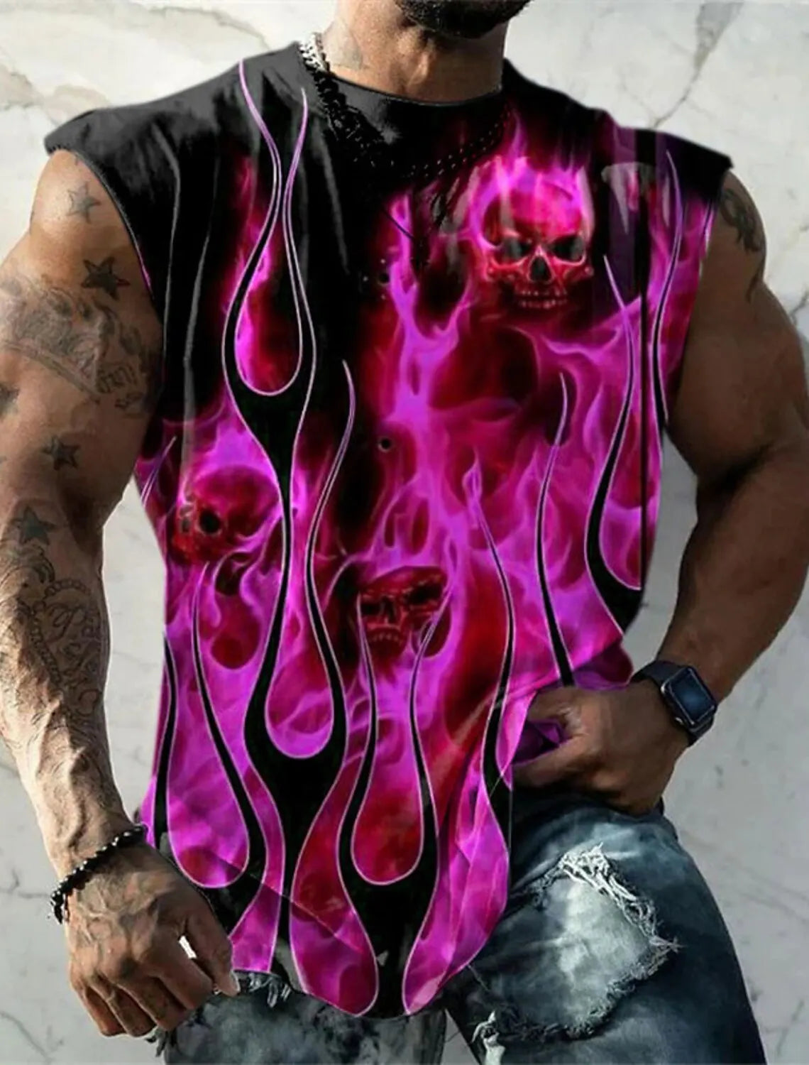 Men's Fitness Clothing 3D Phoenix Printed Sleeveless Shirt Running Sports Undershirt Mens Quick-Drying Bodybuilding Bottom Shirt