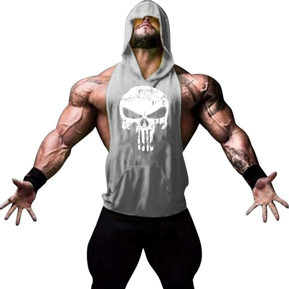 Fashionable and trendy men's summer personalized printed gym exercise and leisure comfortable and refreshing hooded vest