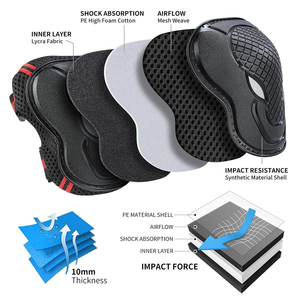 6PCS Knee & Elbow Pads Set with Wrist Guards - Multi-Sport Protective Gear for Kids/Adults - Cycling, Skating, Riding Safety