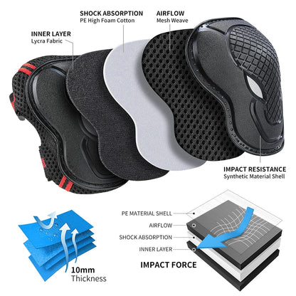 6PCS Knee & Elbow Pads Set with Wrist Guards - Multi-Sport Protective Gear for Kids/Adults - Cycling, Skating, Riding Safety