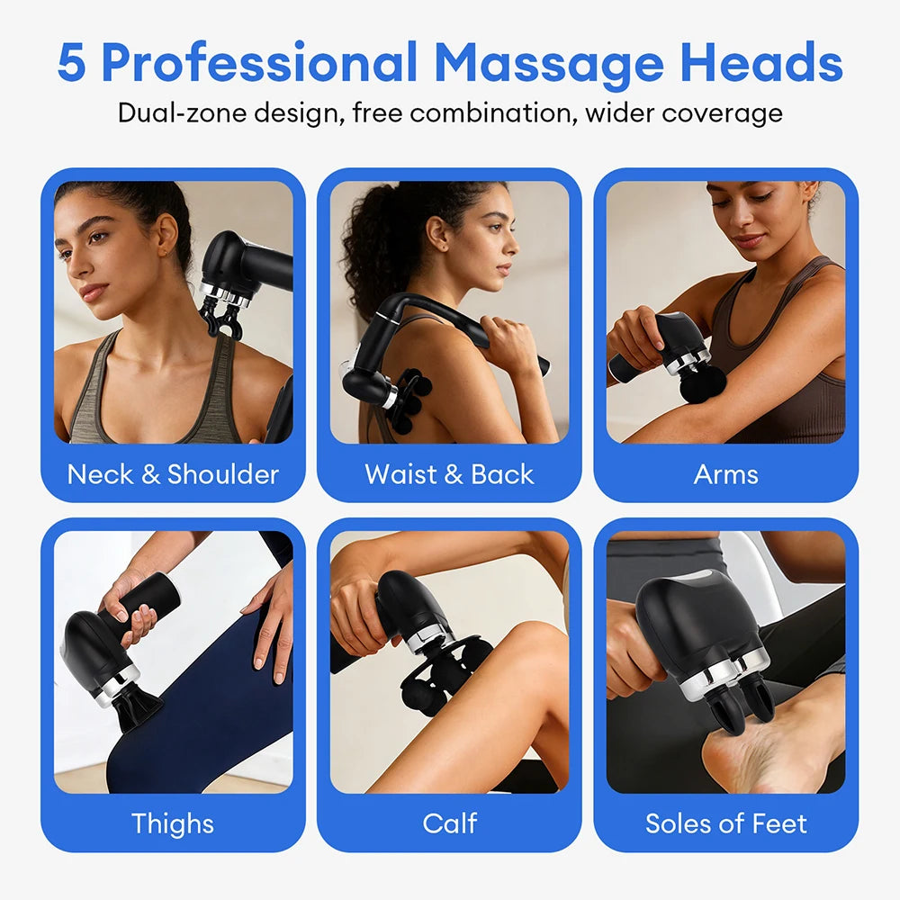 6-Heads Handhel Fascia Gun Electric Deep Tissue High Frequency Vibration Massage for Arms Back Legs Full Body masajeador