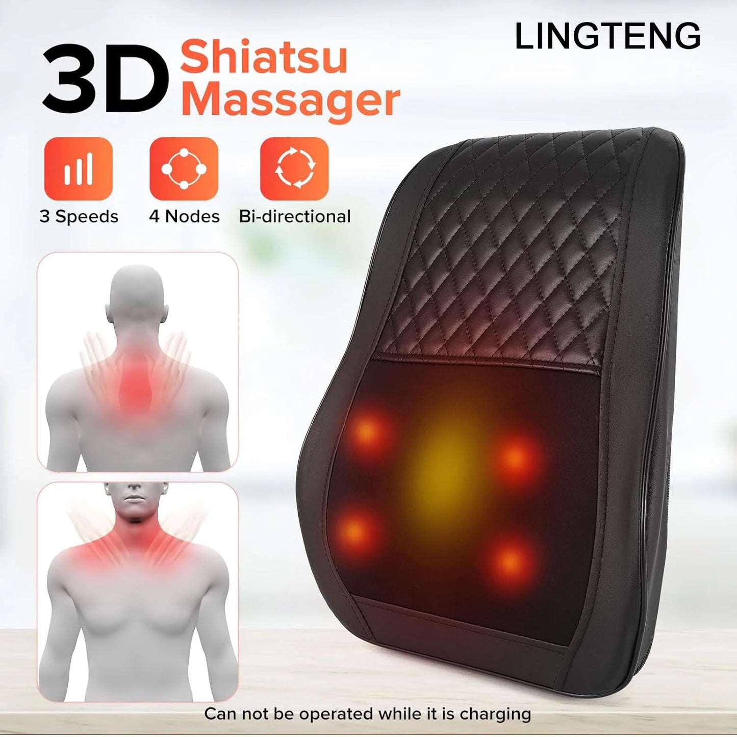 LINGTENG Heat Therapy + 3D Kneading Back Massager, Fits the Curves of Your Neck, Shoulders, Back, and Legs, 2500mAh Lithium Battery with USB Charging, Long-Lasting Power. Perfect for Office Workers and Elders, an Ideal Christ