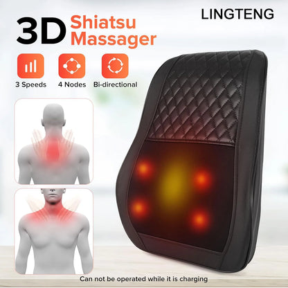LINGTENG Heat Therapy + 3D Kneading Back Massager, Fits the Curves of Your Neck, Shoulders, Back, and Legs, 2500mAh Lithium Battery with USB Charging, Long-Lasting Power. Perfect for Office Workers and Elders, an Ideal Christ
