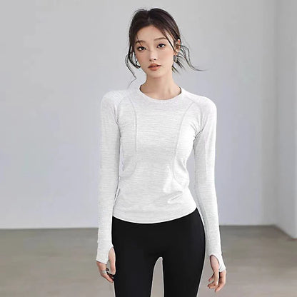 Yoga Clothes for Women, Sports Tops, Round Neck, Seamless, Slim, Running Shirt Fitness Workout Long Sleeves Gym T Shirt, Winter