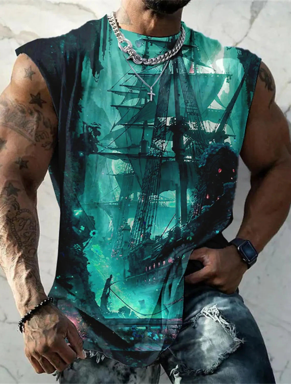 Men's Fitness Clothing 3D Phoenix Printed Sleeveless Shirt Running Sports Undershirt Mens Quick-Drying Bodybuilding Bottom Shirt