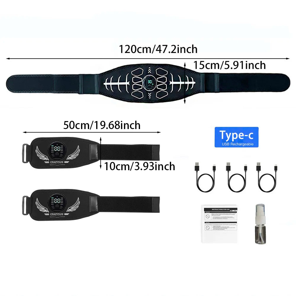 Abdominal Toning Belt Smart Abs Muscle Toner Body Arm Massage Fitness Belt USB Recharge Home Gym Office Workout Equipment Unisex