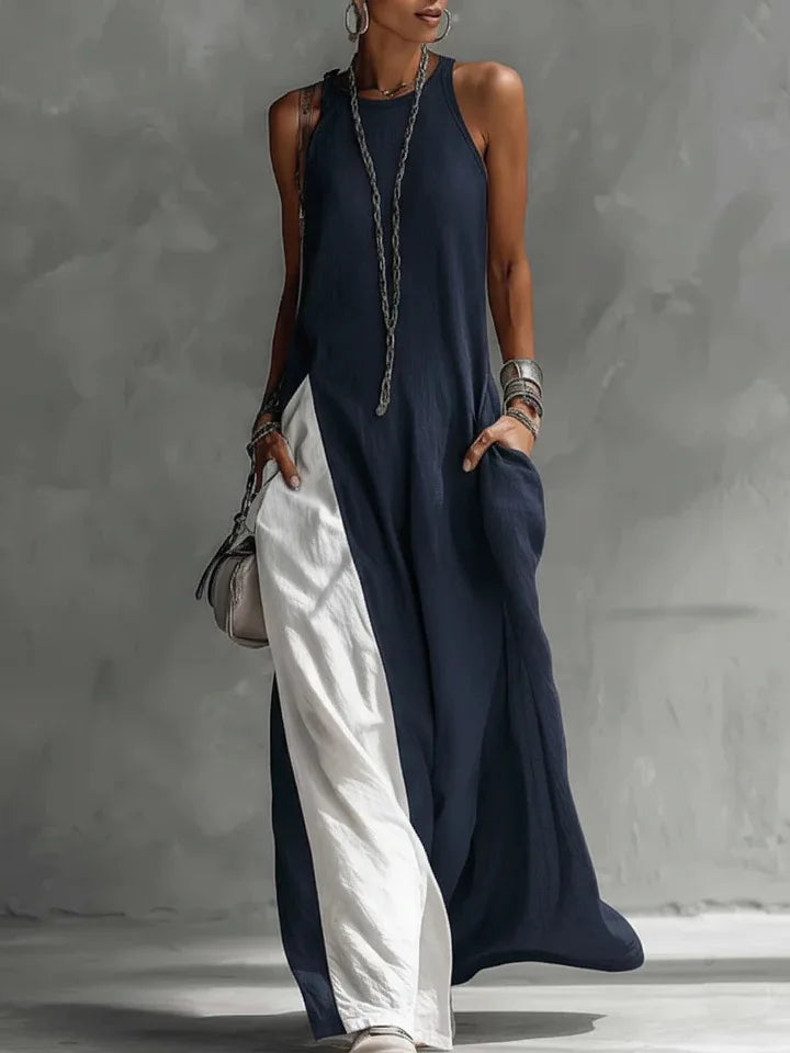 2026 New Women’s Clothing: Sleeveless, Loose-Fitting, Color-Blocked, Casual, Off-The-Shoulder Dress.