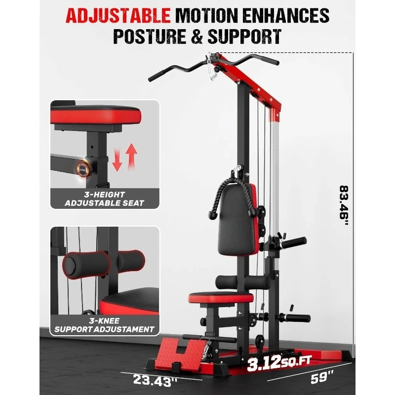 LS01 LAT Pulldown and Row Cable Machine with AB Crunch 3 in 1 Pulley Station for Home Gym
