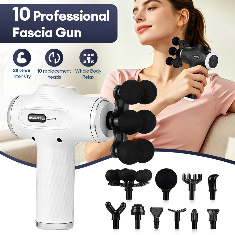 High Power Fascia Massage Gun Replaceable Massage Heads High-Frequency Vibration Body Massage Gun Full Body Muscle Relaxation