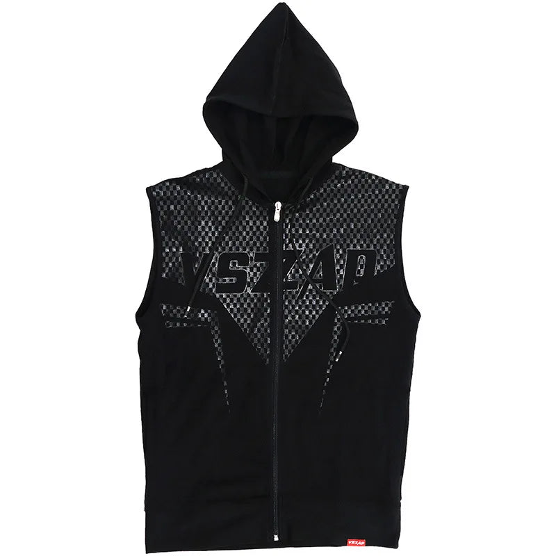 Vszap Summer Coat Sports Fitness Hooded Sleeveless Fighting MMA Slim-Fitting Cardigan Vest Blade Battle Suit
