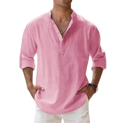 New Cotton Linen Shirts for Men Casual Shirts Lightweight Long Sleeve Henley Beach Shirts Hawaiian T Shirts for Men Streetwear