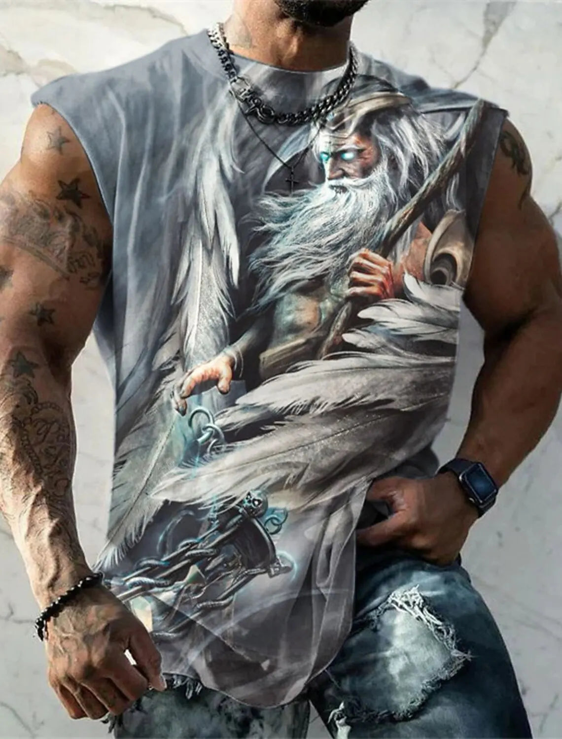 Men's Bottom Shirt Pattern Boat Rudder O Neck 3D Outdoor Street Sleeveless Printed Clothing Athletic Casual Big & Tall Tank Top