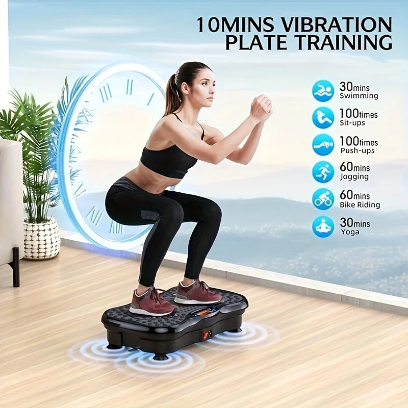 Exercise Machine with Resistance Bands Compact Vibration Platform for Full-Body Workout Home Office Gym USB Powered No Battery