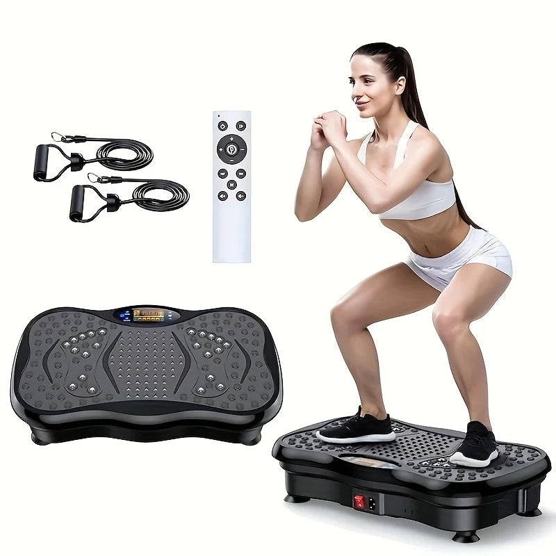 Exercise Machine with Resistance Bands Compact Vibration Platform for Full-Body Workout Home Office Gym USB Powered No Battery