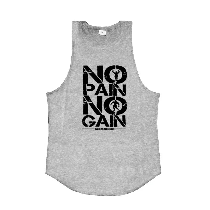 Muscle Summer No Pain No Gain Quick Dry Bodybuilding Stringer Tank Top Men Fitness Sleeveless Shirts Y Back Gym Running Clothing