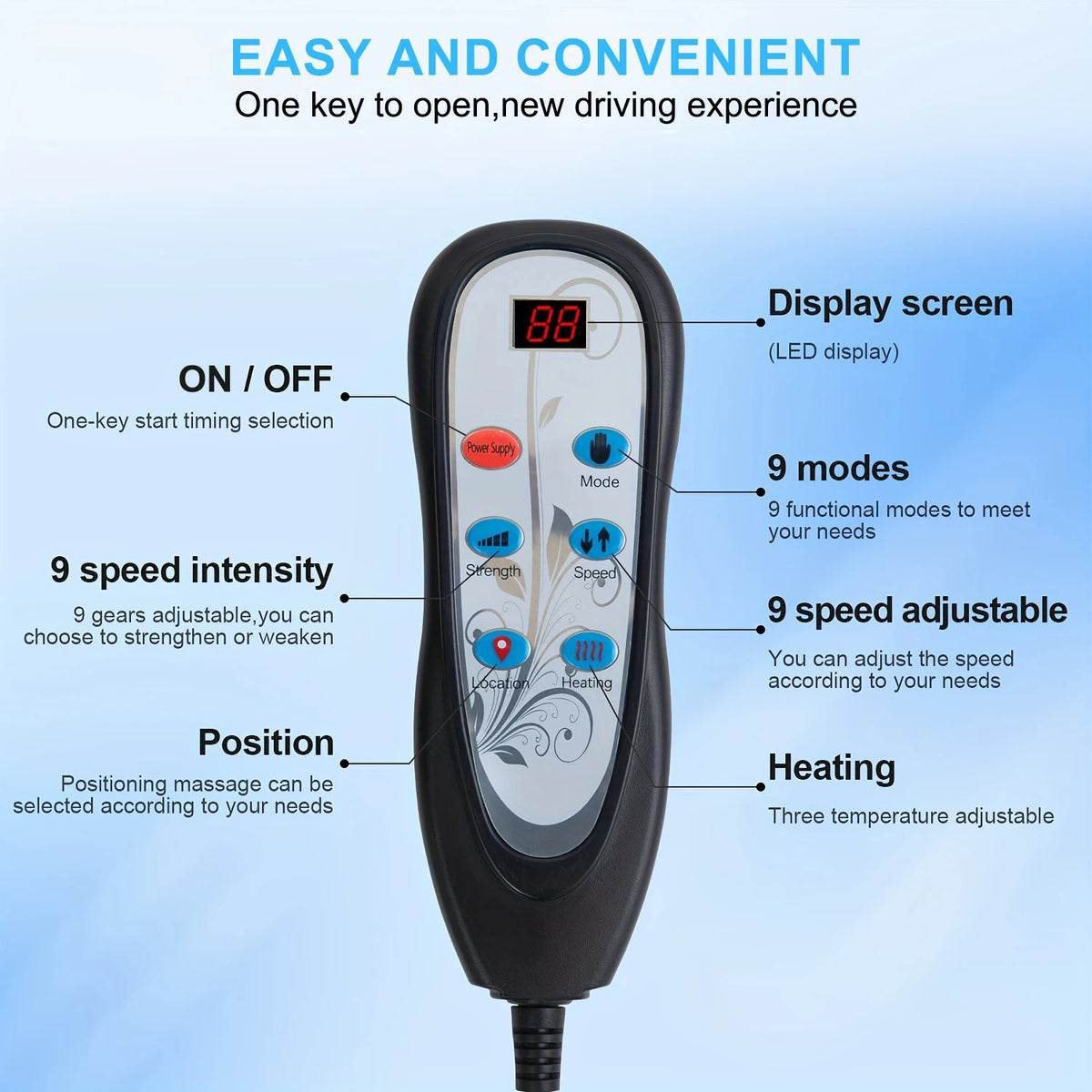 Massage Chair Pad with Heat, Back Massager Seat Cushion with 9 Modes for Pain Relief, Massage Pad for Office Home Car Relaxtion