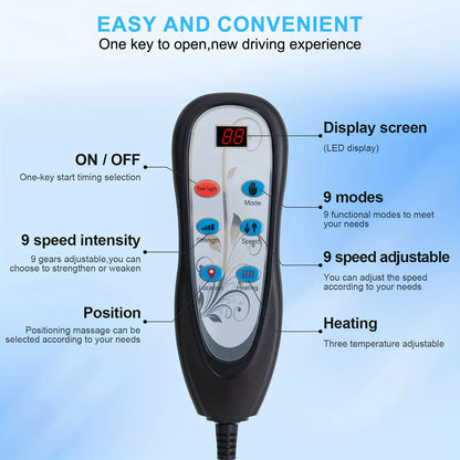 Massage Chair Pad with Heat, Back Massager Seat Cushion with 9 Modes for Pain Relief, Massage Pad for Office Home Car Relaxtion