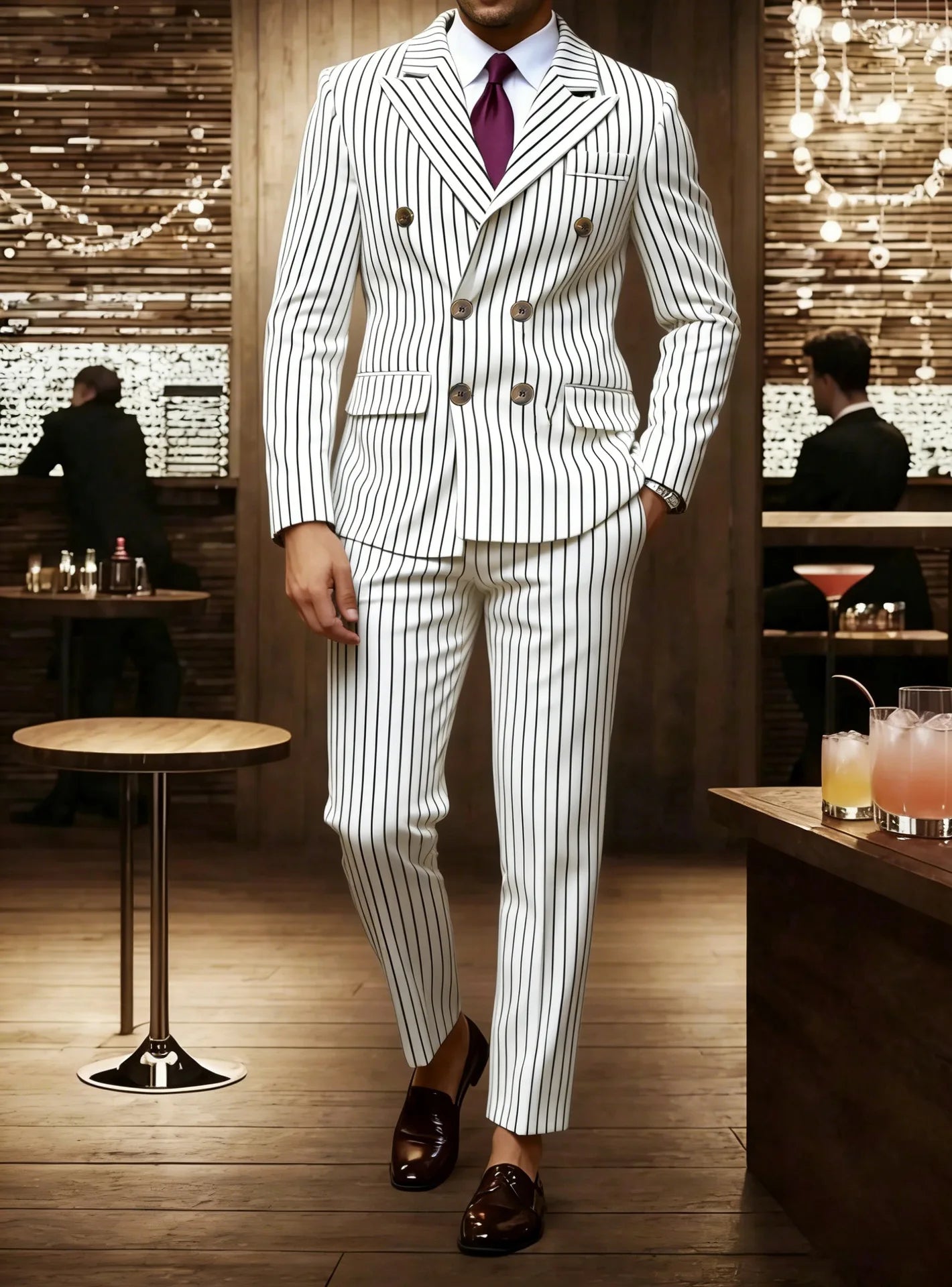 High-quality European and American Men's Clothing, Formal Suits with Stripes, Trousers for Business, Formal Dinners, Weddings