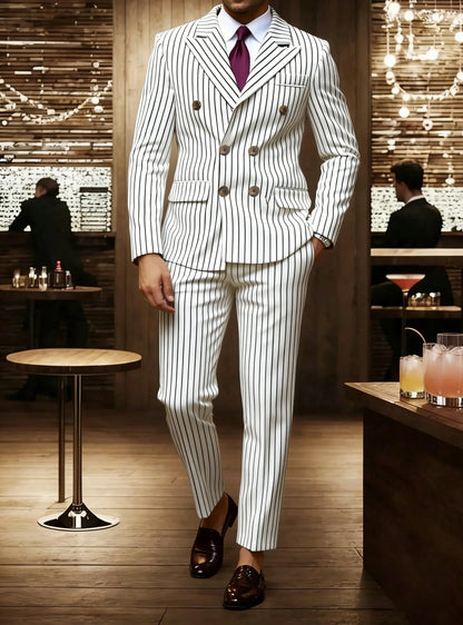 High-quality European and American Men's Clothing, Formal Suits with Stripes, Trousers for Business, Formal Dinners, Weddings