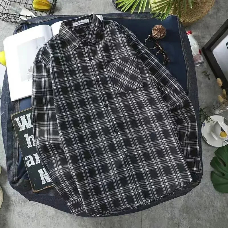 Shirts and Blouses for Men with Pocket Clothing Plaid Man Tops Red Cargo Geometric Sleeves S Collar Korean Style Xxl Hipster I