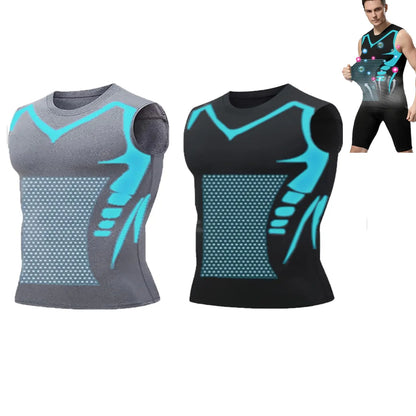 Summer Men Shapewear Ionic Shaping Vest Sleeveless Shirt Tight Compression Shirts Tank Top Body Shaper Breathable Ice Silk Vest