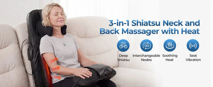 Portable Full Body Massage Chair Pad Shiatsu Kneading Seat with Heat And Compression for Neck Back Shoulder UL Adapter Included Shiatsu Neck Back Massager with Heat, Adjustable Massage Chair Pad Back Support Massage Seat Cush