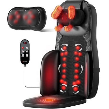 Portable Full Body Massage Chair Pad Shiatsu Kneading Seat with Heat And Compression for Neck Back Shoulder UL Adapter Included Shiatsu Neck Back Massager with Heat, Adjustable Massage Chair Pad Back Support Massage Seat Cush