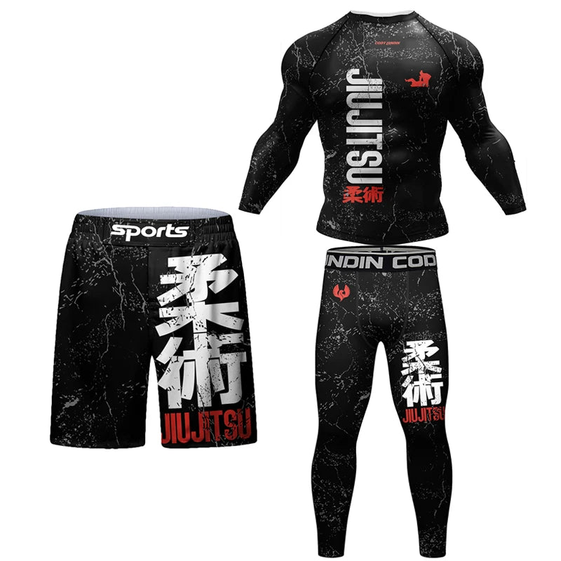 New Kimono Jiu Jitsu Rashguard for Men MMA T-Shirt+Pant 4Pcs/Set Muay Thai Shorts BJJ Rash Guard Gym Boxing Jerseys Sportswear