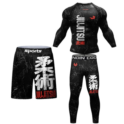 New Kimono Jiu Jitsu Rashguard for Men MMA T-Shirt+Pant 4Pcs/Set Muay Thai Shorts BJJ Rash Guard Gym Boxing Jerseys Sportswear