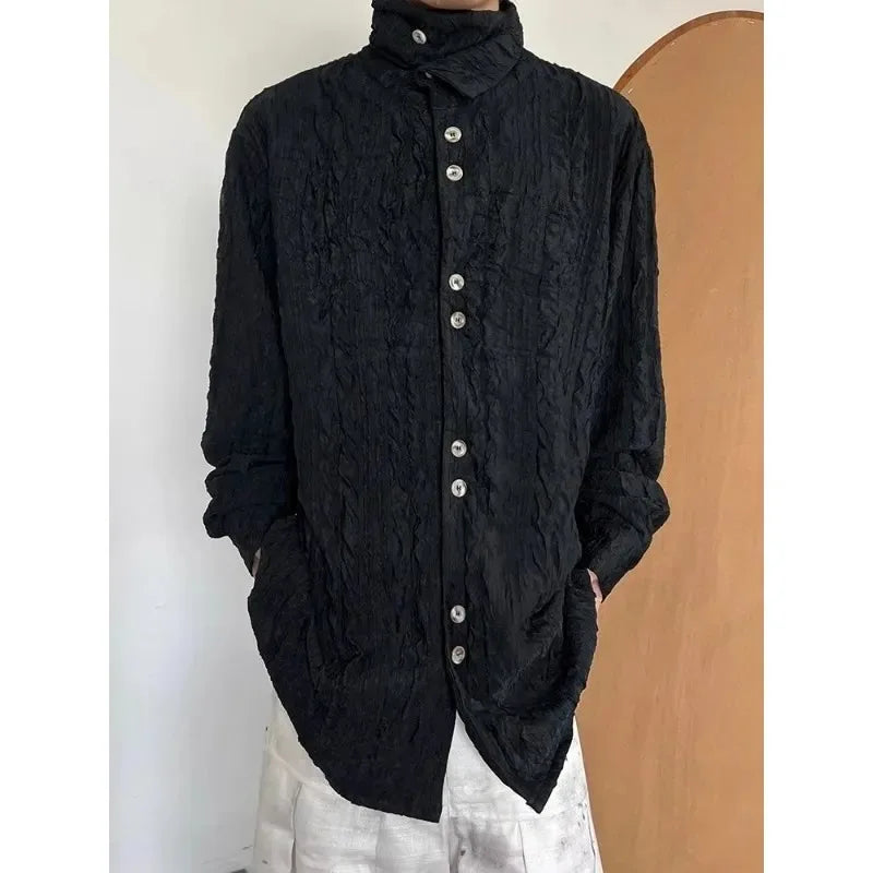 Men's Clothing Long Sleeve Niche Pleated Shirt Commuting Top