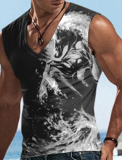 Hellfire Skull Cold Hd 3D Printed Men's and Women's T-Shirts Four Seasons Sports Sleeveless V-Neck Vest Oversized Men's Tops