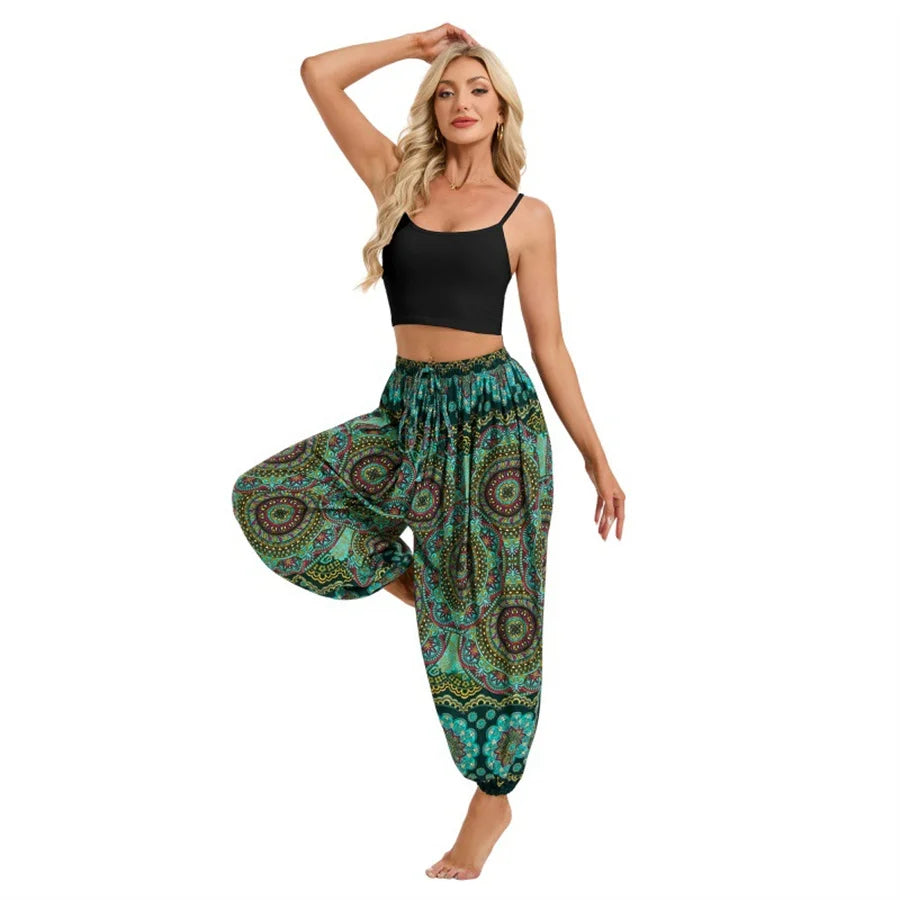 Boho Yoga Pants Women Hippie Harem Printed Dyeing High Waisted Wear Pantalone De Mujer Cintura Alta Calca Feminina Beach