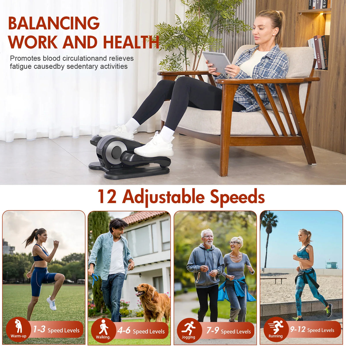 Under Desk Elliptical Machine Portable Mini Leg Exerciser Fully Assembled Quiet Electric Seated Pedal with Remote Control and LCD Display 12 Manual and Automatic Modes for Teens Seniors and Adults