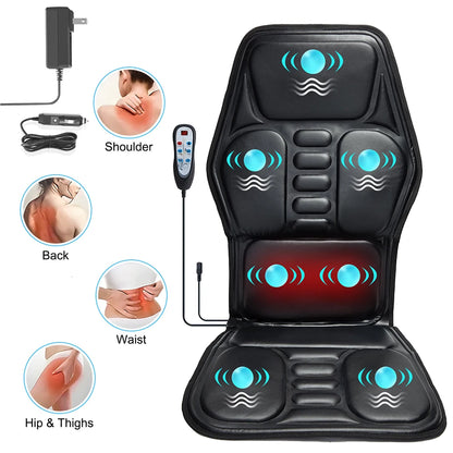 Massage Chair Pad with Heat, Back Massager Seat Cushion with 9 Modes for Pain Relief, Massage Pad for Office Home Car Relaxtion