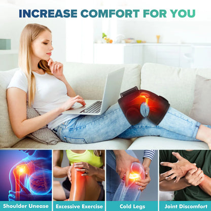 Cordless Knee Massager with Heat Vibration for Pain Relief, Electric Heated Knee Brace with 3 Heat Levels and 3 Massage Mode, 3 in 1 Shoulder Knee Elbow