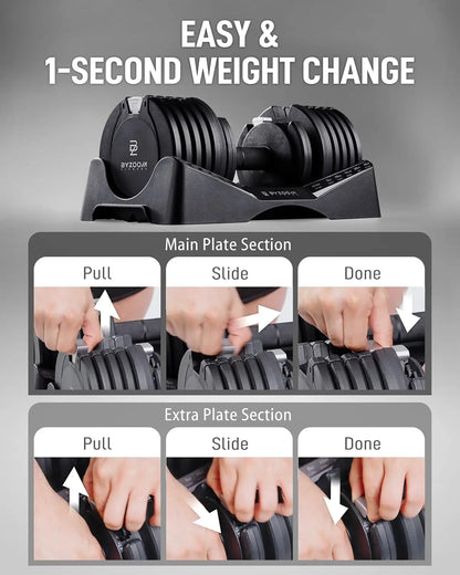Pure Series Adjustable Dumbbell - 12.5/25/27.5/50/55/75lb - ONE UNIT OR PAIR(check QTY before purchase) - 5-in-1/, Custom