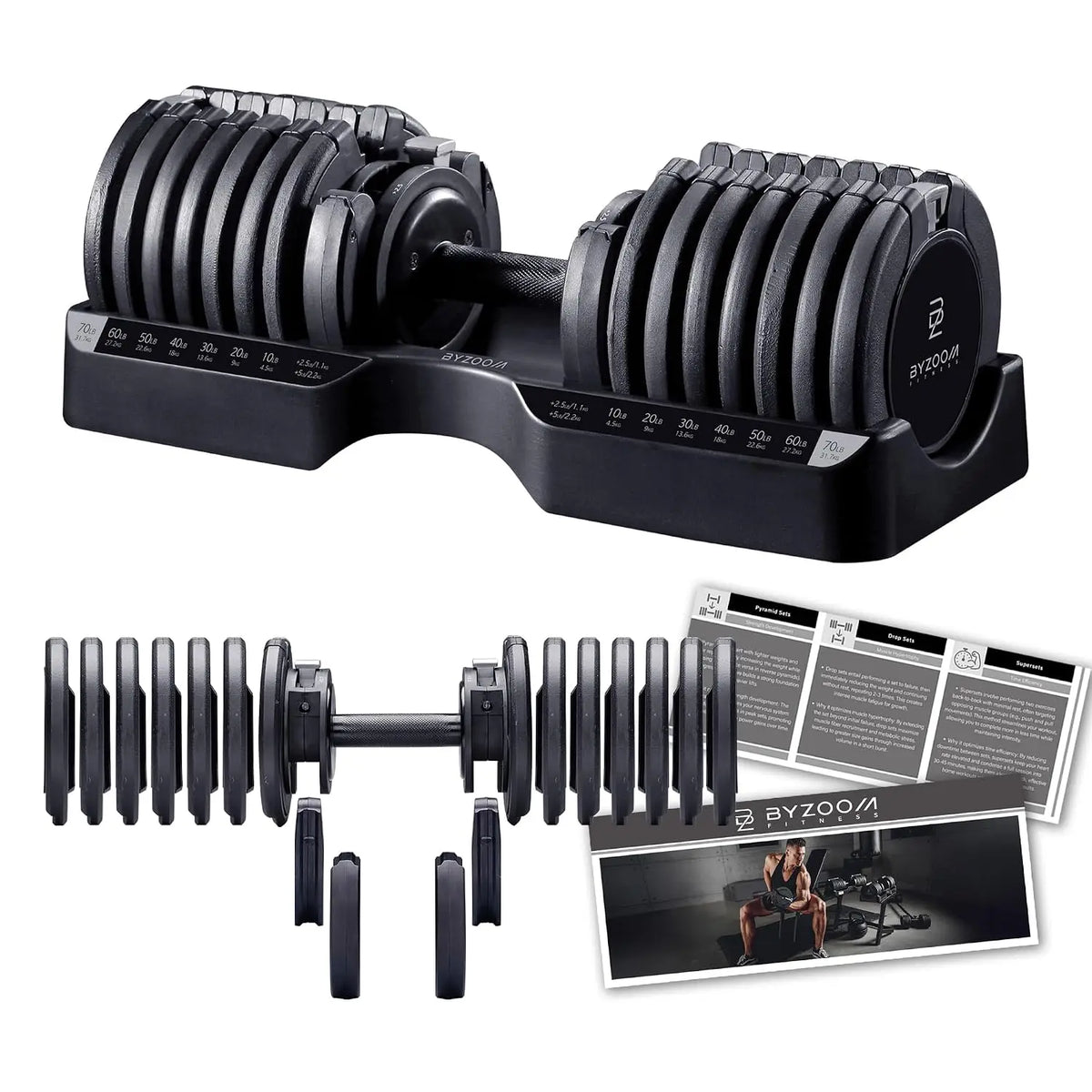Pure Series Adjustable Dumbbell - 12.5/25/27.5/50/55/75lb - ONE UNIT OR PAIR(check QTY before purchase) - 5-in-1/, Custom